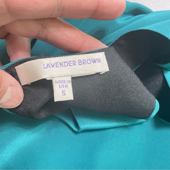 LAVENDER BROWN Solid Teal 100% Silk Zipper Print Dress size Small - Picture 8 of 13